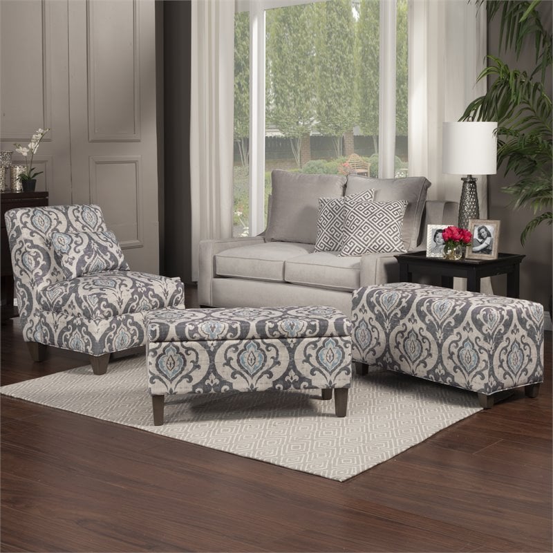 HomePop Transitional Fabric Large Decorative Storage Bench in Blue