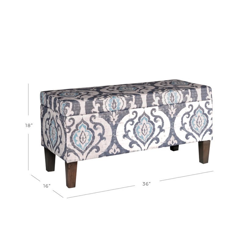 HomePop Transitional Fabric Large Decorative Storage Bench in Blue