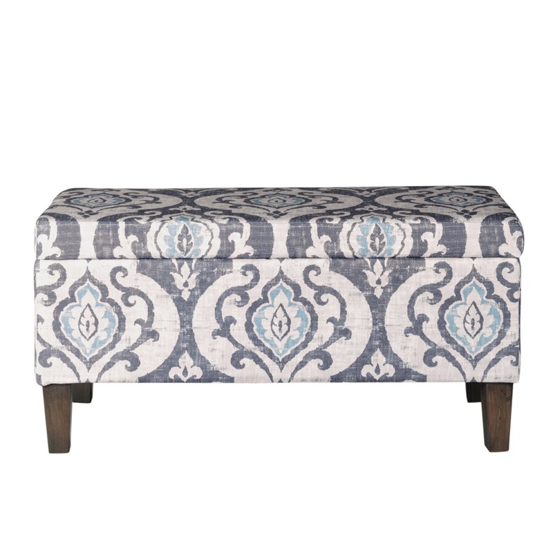 HomePop Transitional Fabric Large Decorative Storage Bench in Blue