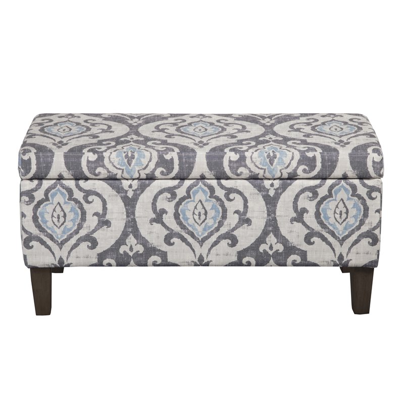 HomePop Transitional Fabric Large Decorative Storage Bench in Blue