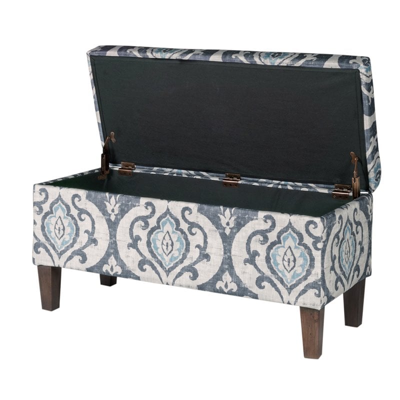 HomePop Transitional Fabric Large Decorative Storage Bench in Blue