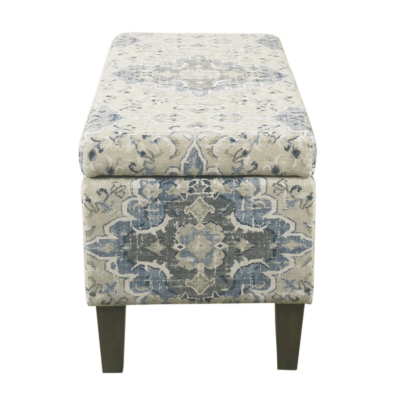 HomePop Transitional Fabric Large Decorative Storage Bench in Antiqued Blue