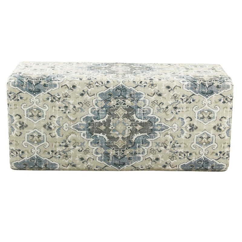 HomePop Transitional Fabric Large Decorative Storage Bench in Antiqued Blue