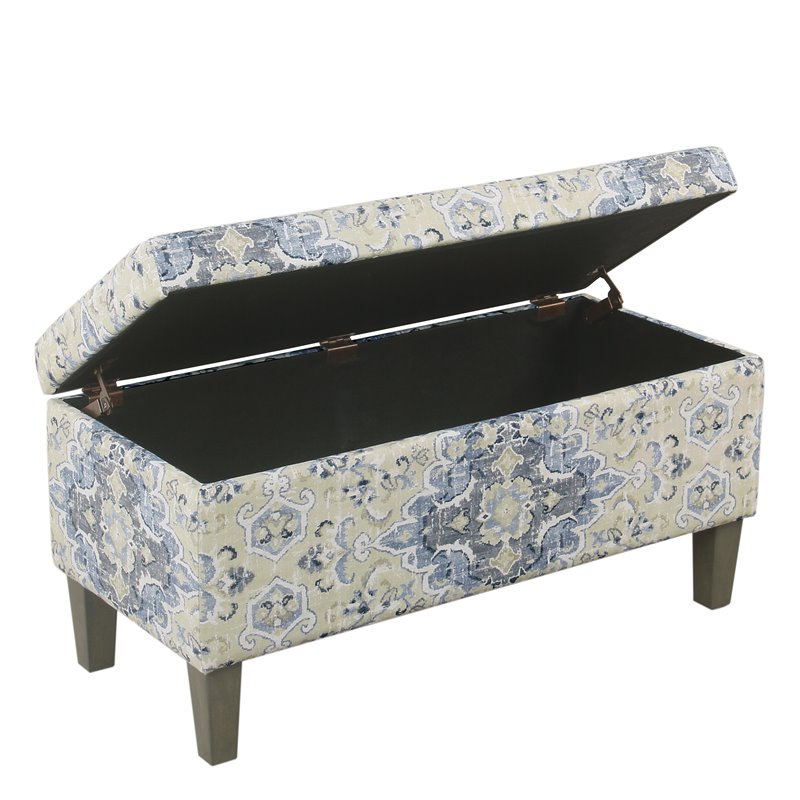 HomePop Transitional Fabric Large Decorative Storage Bench in Antiqued Blue