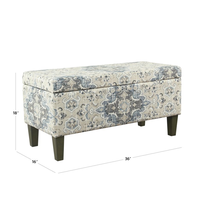 HomePop Transitional Fabric Large Decorative Storage Bench in Antiqued Blue