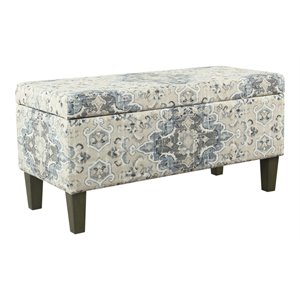 HomePop Transitional Fabric Large Decorative Storage Bench in Antiqued Blue