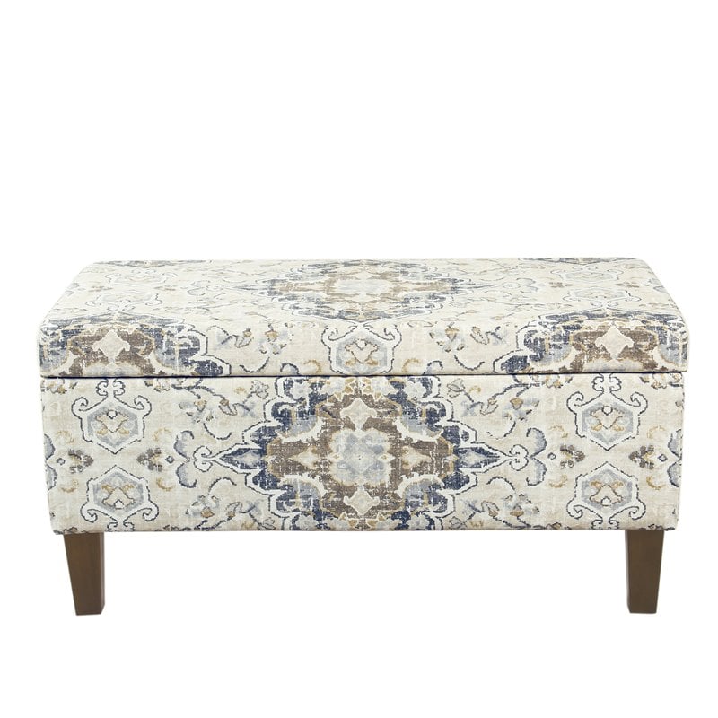 HomePop Transitional Fabric Large Decorative Storage Bench in Cream