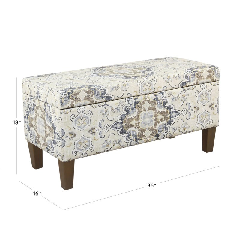 HomePop Transitional Fabric Large Decorative Storage Bench in Cream
