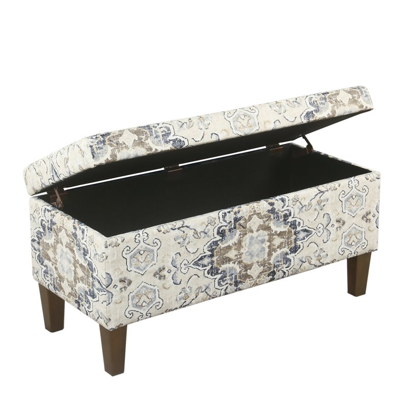 HomePop Transitional Fabric Large Decorative Storage Bench in Cream