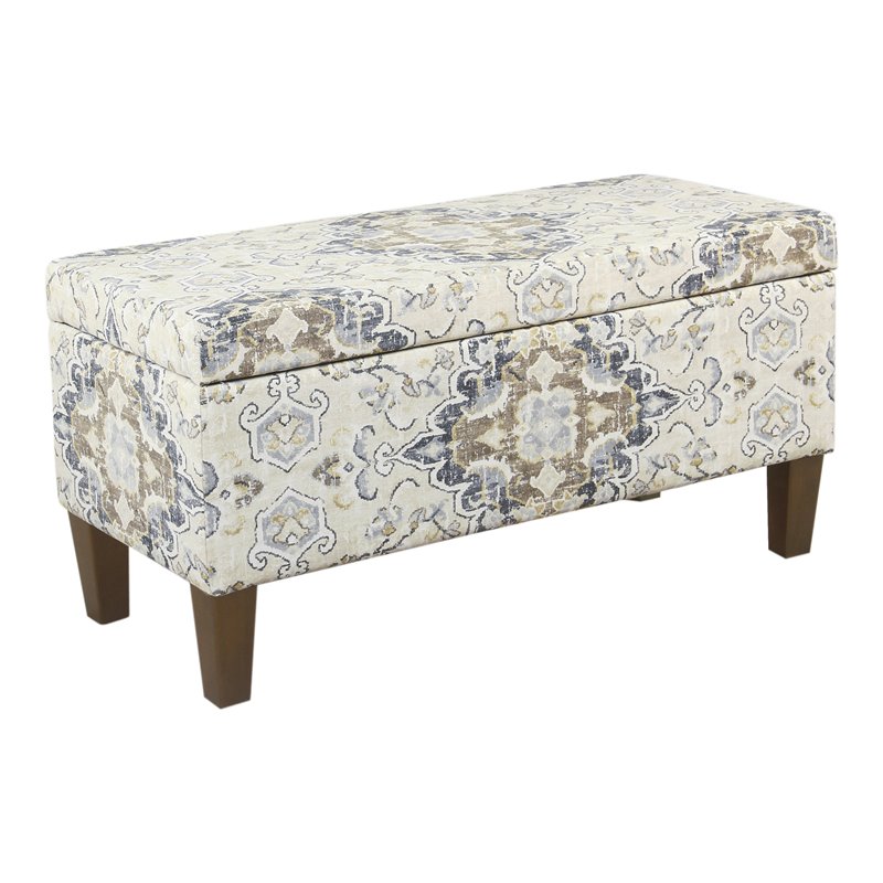 HomePop Transitional Fabric Large Decorative Storage Bench in Cream