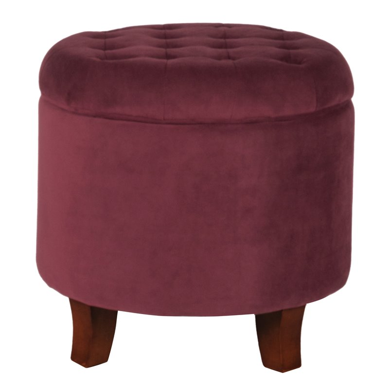 HomePop Round Transitional Wood and Velvet Ottoman with Storage in Red