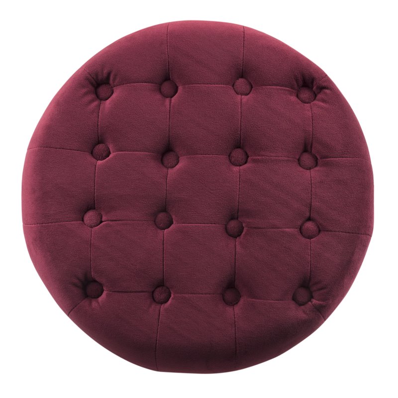 HomePop Round Transitional Wood and Velvet Ottoman with Storage in Red