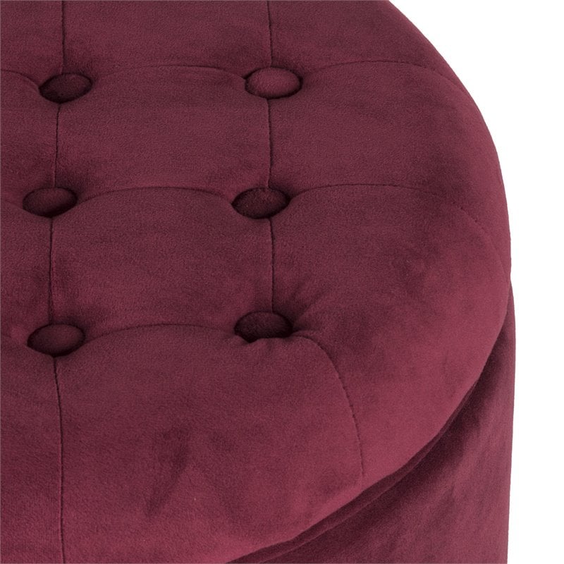 HomePop Round Transitional Wood and Velvet Ottoman with Storage in Red