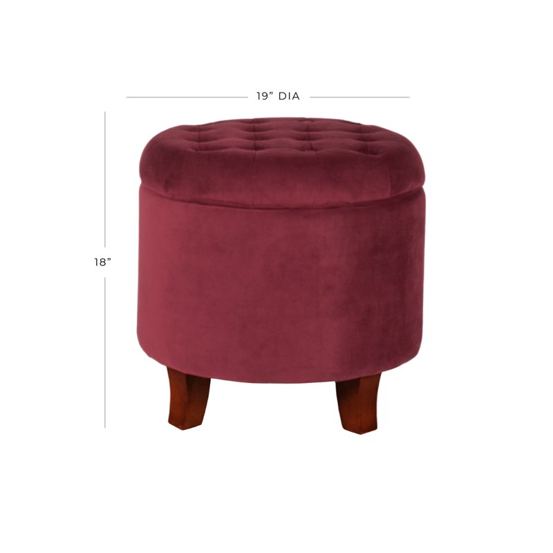 HomePop Round Transitional Wood and Velvet Ottoman with Storage in Red
