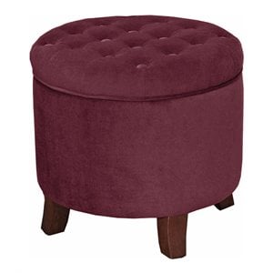 HomePop Round Transitional Wood and Velvet Ottoman with Storage in Red