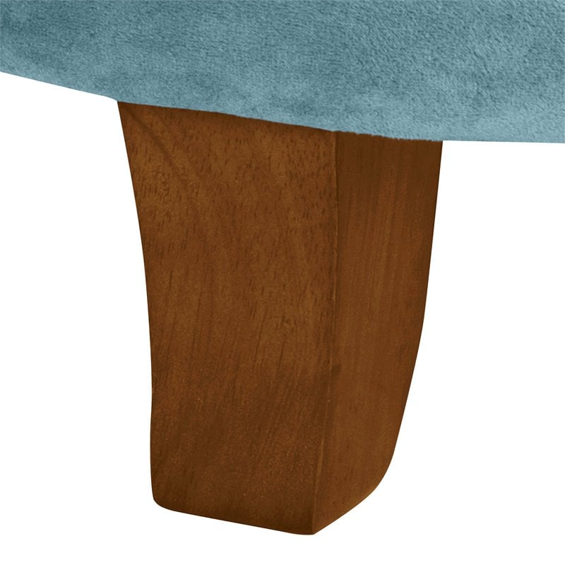 HomePop Round Transitional Wood and Velvet Ottoman with Storage in Blue