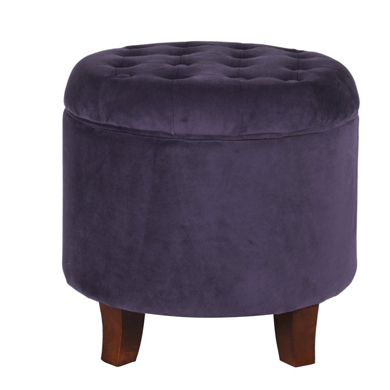HomePop Round Transitional Wood and Velvet Ottoman with Storage in Purple