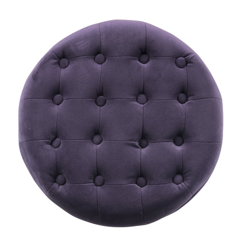 HomePop Round Transitional Wood and Velvet Ottoman with Storage in Purple