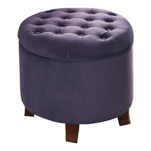 HomePop Round Transitional Wood and Velvet Ottoman with Storage in Purple