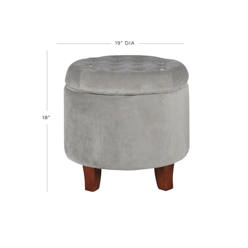 HomePop Round Transitional Wood and Velvet Ottoman with Storage in Gray