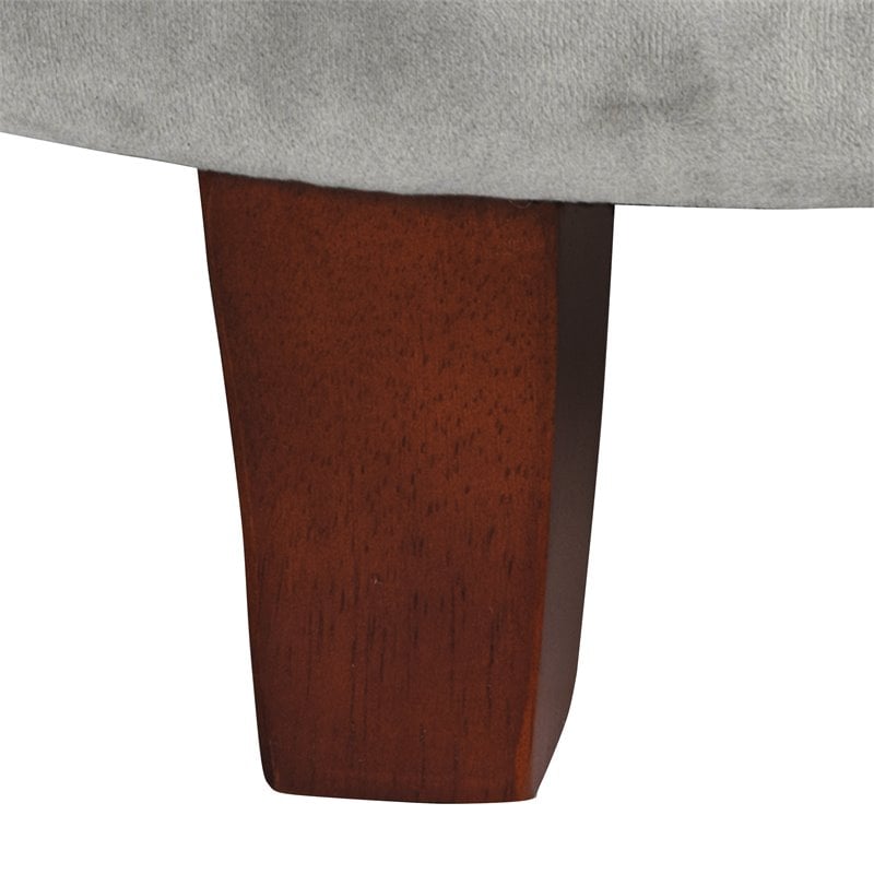HomePop Round Transitional Wood and Velvet Ottoman with Storage in Gray