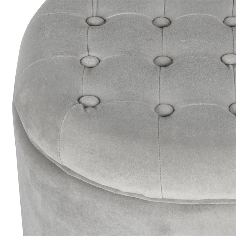HomePop Round Transitional Wood and Velvet Ottoman with Storage in Gray