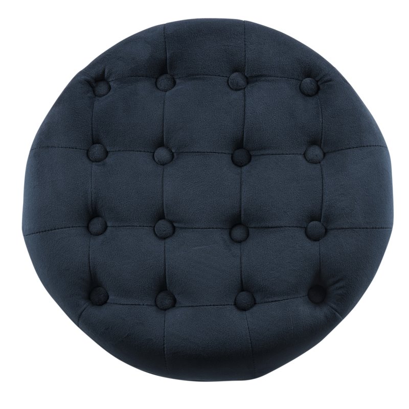 HomePop Round Transitional Wood and Velvet Ottoman with Storage in Dark Blue