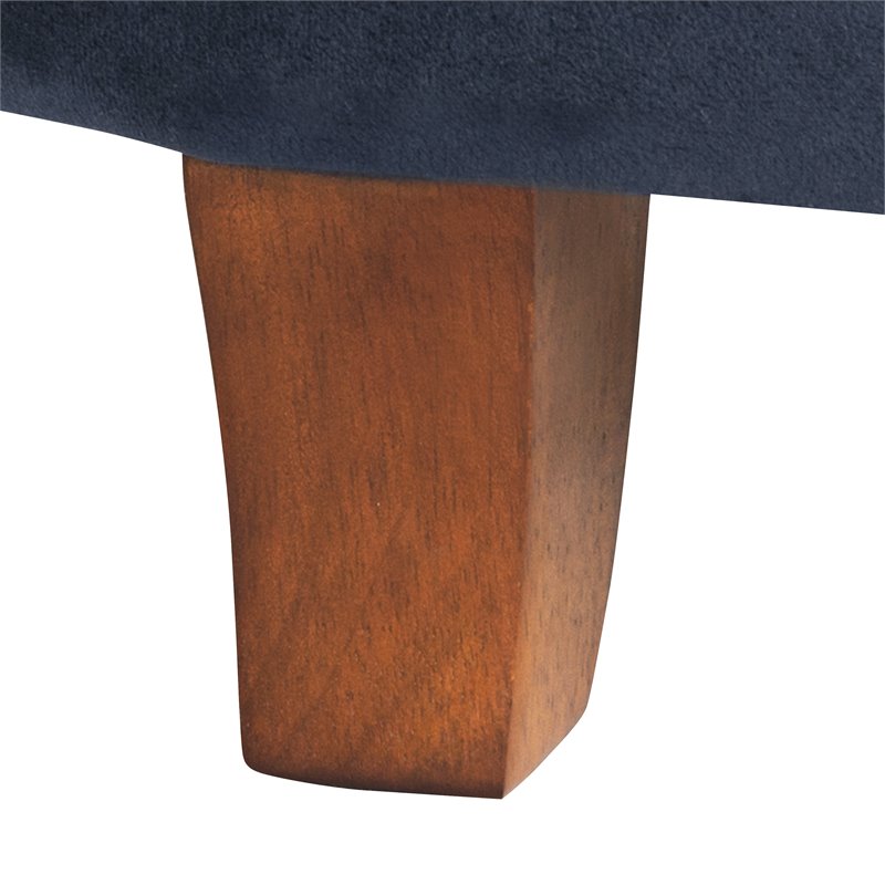 HomePop Round Transitional Wood and Velvet Ottoman with Storage in Dark Blue