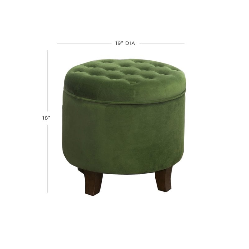 HomePop Round Transitional Wood and Velvet Storage Ottoman in Green