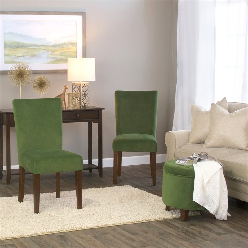 HomePop Round Transitional Wood and Velvet Storage Ottoman in Green