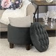 HomePop Round Transitional Wood and Velvet Storage Ottoman in Gray