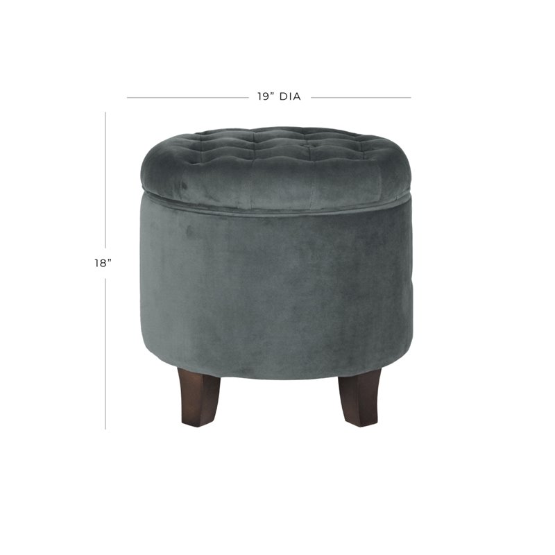 HomePop Round Transitional Wood and Velvet Storage Ottoman in Gray