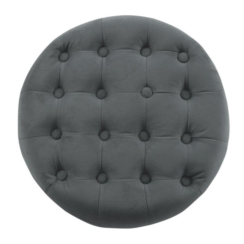 HomePop Round Transitional Wood and Velvet Storage Ottoman in Gray