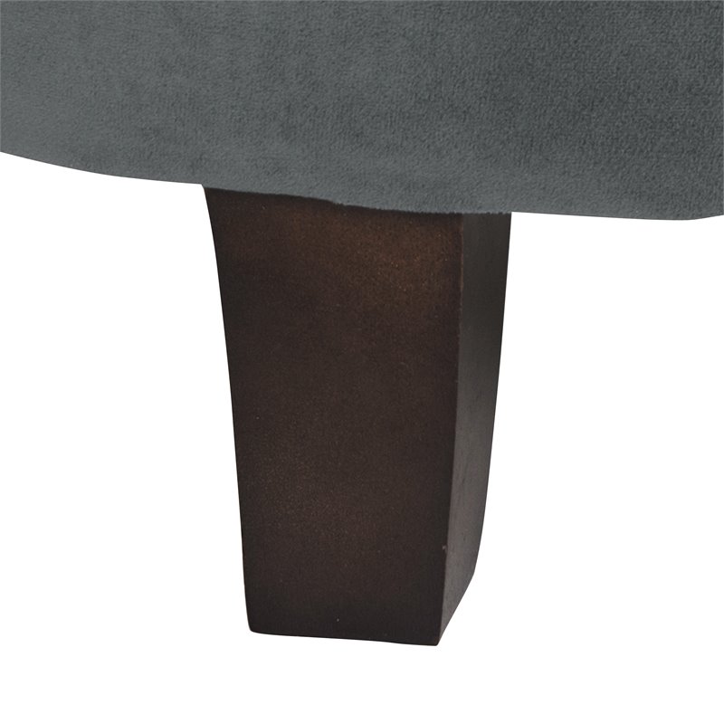 HomePop Round Transitional Wood and Velvet Storage Ottoman in Gray