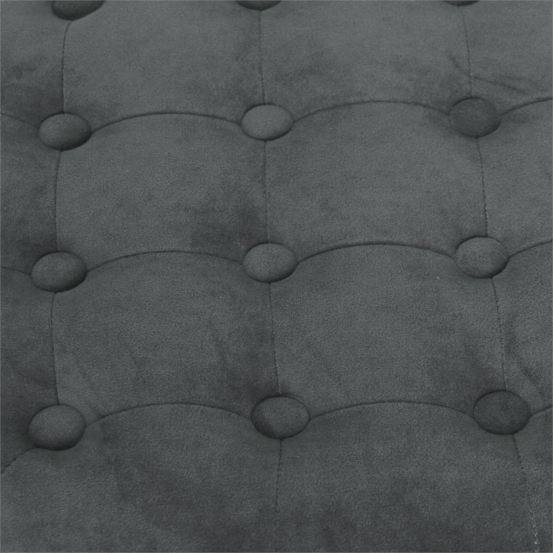 HomePop Round Transitional Wood and Velvet Storage Ottoman in Gray