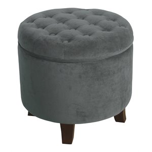 homepop round transitional wood and velvet storage ottoman in gray