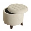 HomePop Round Transitional Wood and Velvet Storage Ottoman in Cream