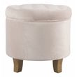 HomePop Round Transitional Wood and Velvet Storage Ottoman in Pink
