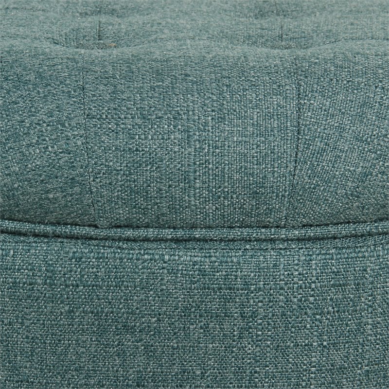 HomePop Boho Transitional Wood and Fabric Storage Ottoman in Teal Blue