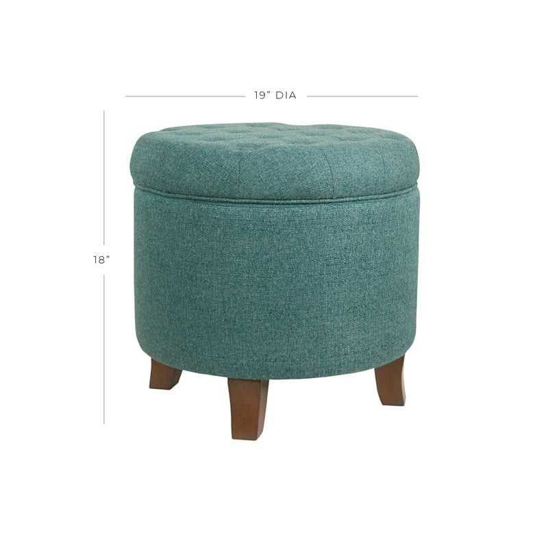 HomePop Boho Transitional Wood and Fabric Storage Ottoman in Teal Blue