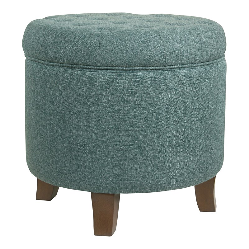HomePop Boho Transitional Wood and Fabric Storage Ottoman in Teal Blue