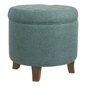 HomePop Boho Transitional Wood and Fabric Storage Ottoman in Teal Blue