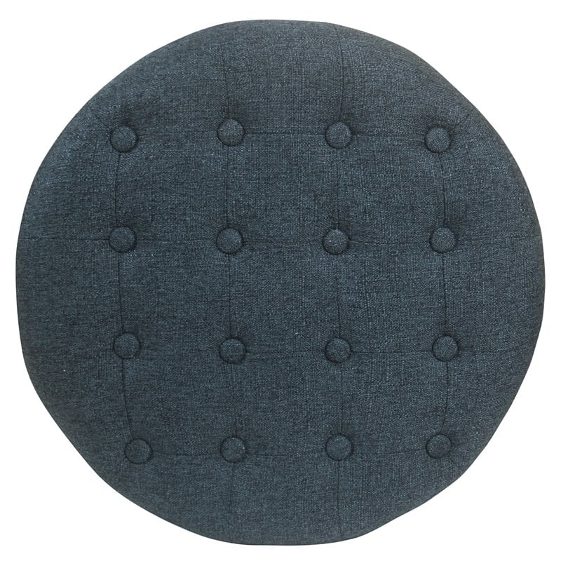 HomePop Boho Transitional Wood and Fabric Storage Ottoman in Indigo Blue