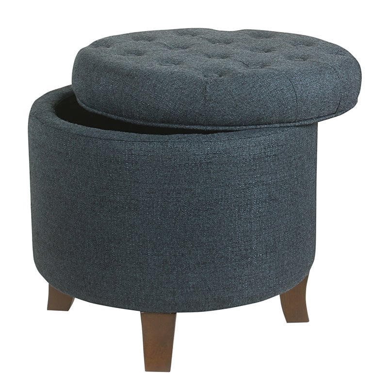 HomePop Boho Transitional Wood and Fabric Storage Ottoman in Indigo Blue