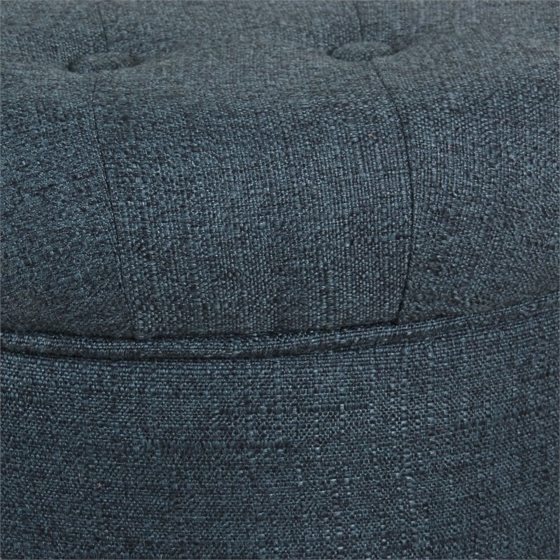 HomePop Boho Transitional Wood and Fabric Storage Ottoman in Indigo Blue