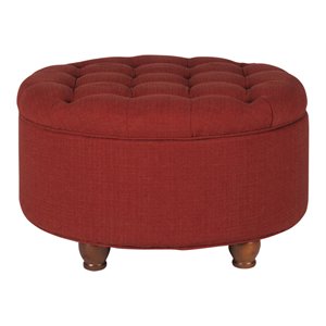 homepop round traditional wood and fabric cocktail storage ottoman in red