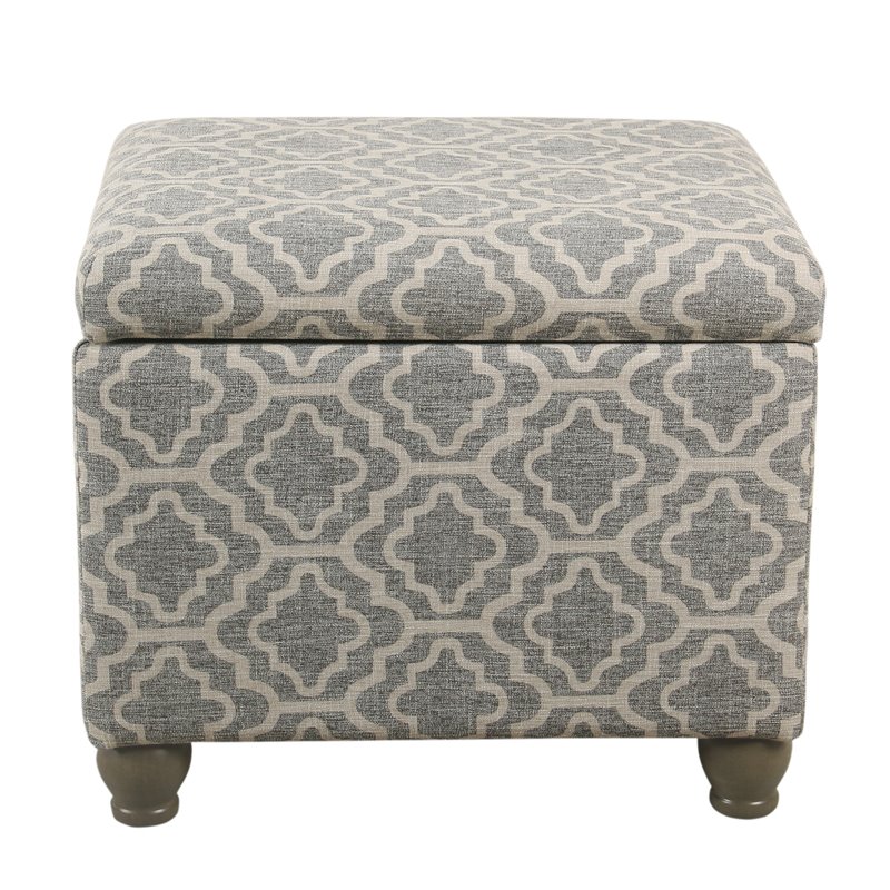 HomePop Transitional Fabric Geometric Medium Storage Ottoman in Ash Gray