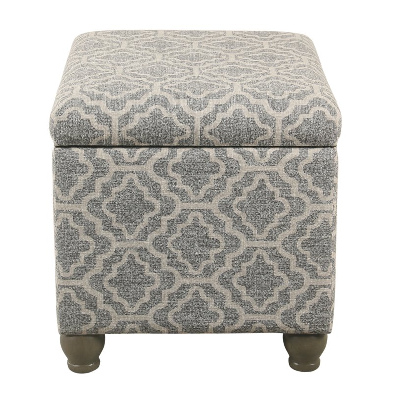 HomePop Transitional Fabric Geometric Medium Storage Ottoman in Ash Gray