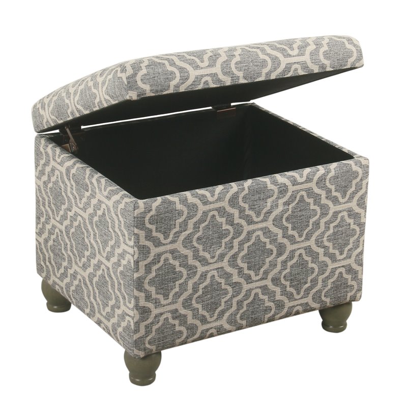 HomePop Transitional Fabric Geometric Medium Storage Ottoman in Ash Gray