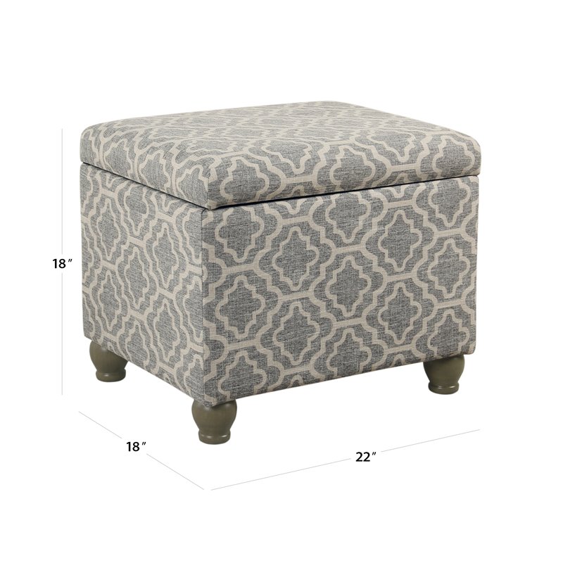 HomePop Transitional Fabric Geometric Medium Storage Ottoman in Ash Gray